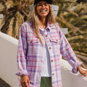 Chemise à Manches Longues en Coton Bio Stella - Carreaux Violet Rétro