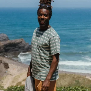 T-shirt Décontracté en Coton Recyclé Retro - Rayures Multi Bleu Océan