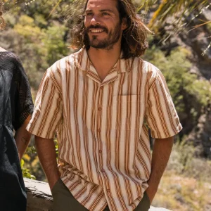 Chemise Texturée en Coton Bio Cove - Rayures Orange Coucher de Soleil