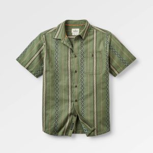 Chemise en Coton Bio Texturé Chill - Rayures Vert Sauvage