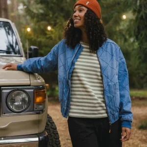 Blouson aviateur en denim avec doublure en fourrure Lucia - Bleu denim