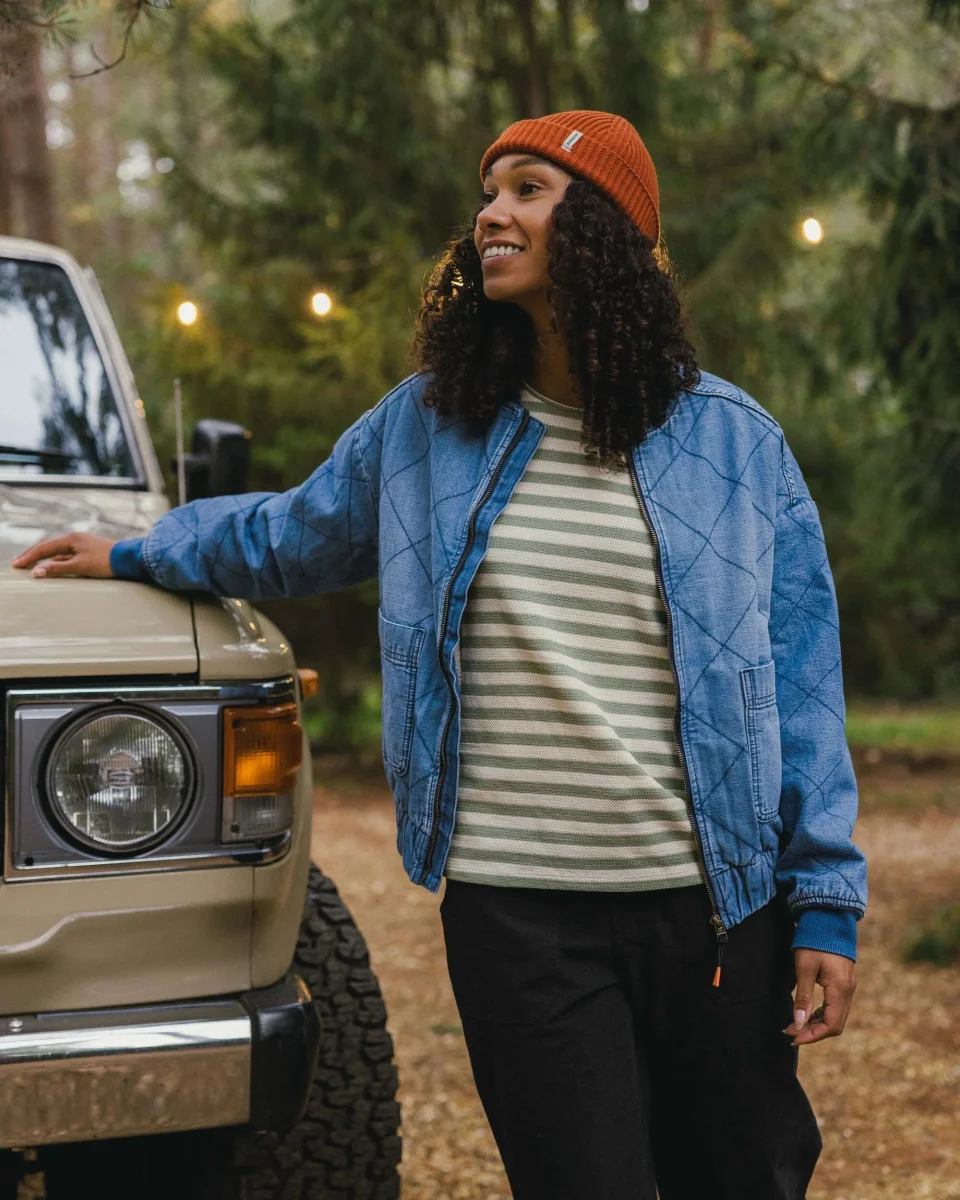 Blouson aviateur en denim avec doublure en fourrure Lucia - Bleu denim