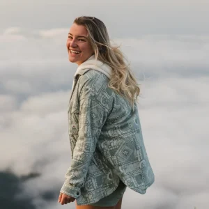 Chemise en polaire recyclée East - Patchwork vintage pistache