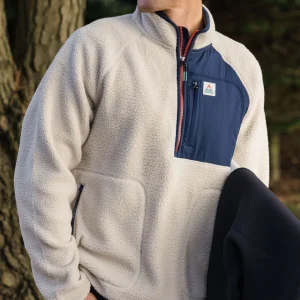 Polaire en Sherpa Recyclée à Fermeture Éclair 1/2 Offgrid 2.0 - Avoine/Bleu Marine