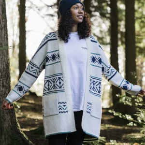 Cardigan en maille recyclée fantaisie - Rayures artisanales blanc cassé