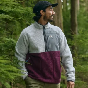 Sweat polaire sherpa recyclé 1/2 zip Offgrid - gris chiné/figue