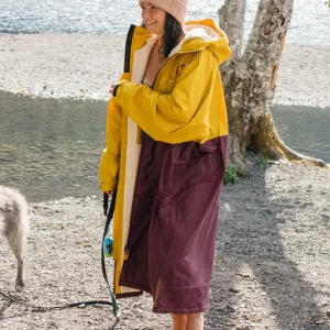 Poncho de surf doublé en sherpa recyclé Waves - Fig/Heritage Yellow