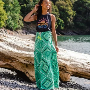 Jupe Maxi en Coton Recyclé Fareway - Sunburst Vert Épicéa