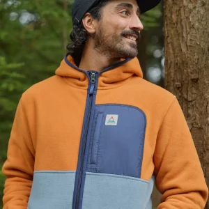 Polaire recyclé à capuche Loch - Sunset Orange/Storm Grey