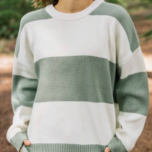 Pull Moments Oversized Organic Knitted Jumper - Pistachio Stripe