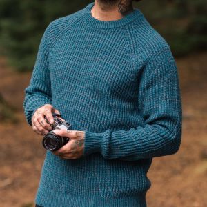 Pull recyclé tricoté - Bleu canard