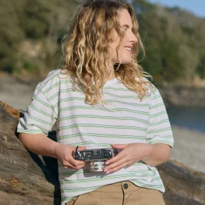 T-shirt en Coton Bio Retro Vibes - Rayures Multi Blanc/Vert